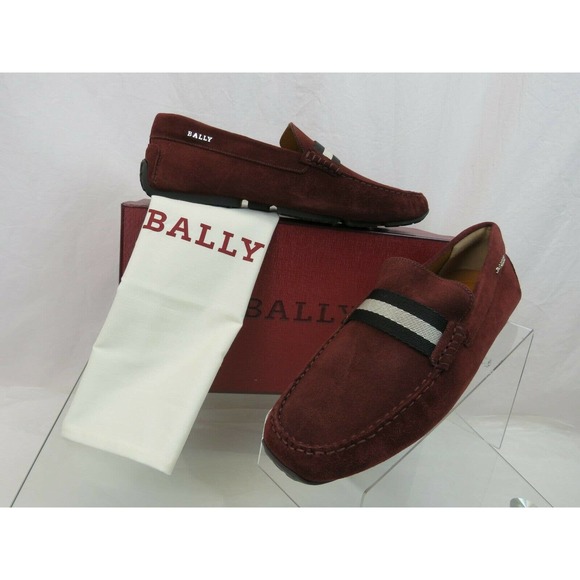 BALLY PEARCE BURGUNDY SUEDE WEB LETTERIG LOGO DRIVING LOAFERS US 10.5 D 43.5 main image 6